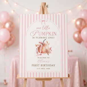 Pink Bow Pumpkin Fall Girl Birthday Welcome Sign