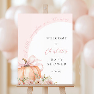 Pink Bow Pumpkin Floral Baby Shower Welcome Sign