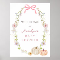 Pink Bow Pumpkin Floral Baby Shower Welcome Sign