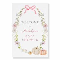 Pink Bow Pumpkin Floral Baby Shower Welcome Sign