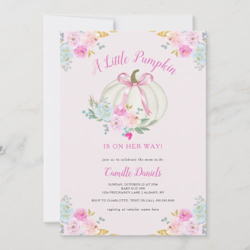 Pink Bow Pumpkin Girl Baby Shower Invitation