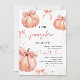 Pink Bow Pumpkin Girl Baby Shower Invitation
