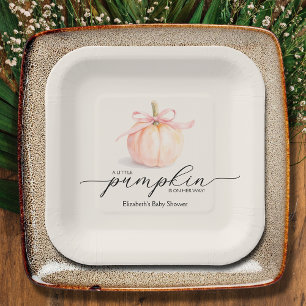 Pink Bow Pumpkin Girl Baby Shower Paper Plates