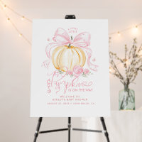 Pink Bow Pumpkin Girl Baby Shower Welcome Sign