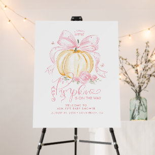 Pink Bow Pumpkin Girl Baby Shower Welcome Sign