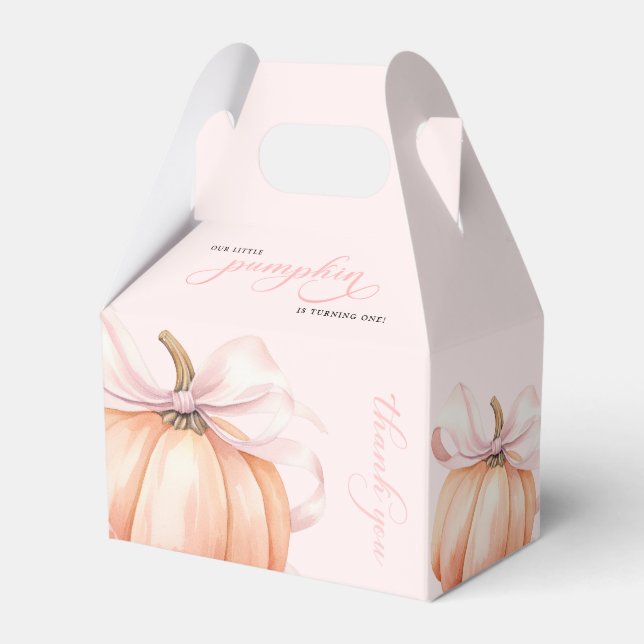 Pink Bow Pumpkin Girl First Birthday Favor Box (Front Side)