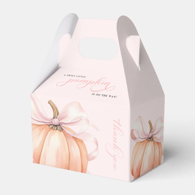 Pink Bow Pumpkin on the Way Baby Shower Favor Box (Front Side)