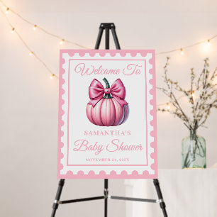 Pink Bow Pumpkin Postage Stamp Baby Shower Welcome Foam Board