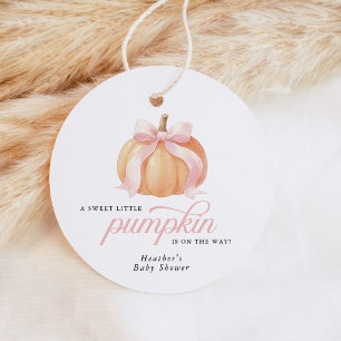 Pink Bow Pumpkin Round Baby Shower  Favor Tags