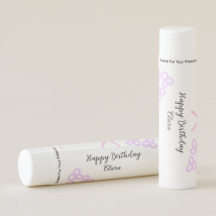 Pink bow purple floral pastel happy birthday lip balm