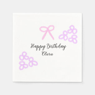 Pink bow purple floral pastel happy birthday  napkins