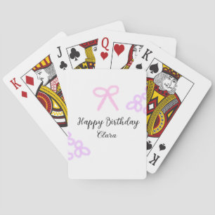 Pink bow purple floral pastel happy birthday poker cards