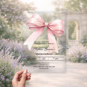 Pink bow Quinceanera luxury clear Acrylic Invitations