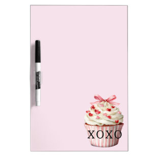 Pink Bow Red Hearts Cupcake   Dry Erase Board