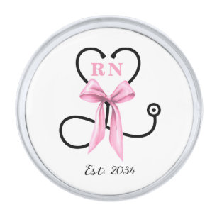 Pink Bow Registered Nurse Graduation Silver Finish Lapel Pin