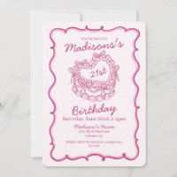 Pink Bow Retro Heart Coquette Cake 21st Birthday