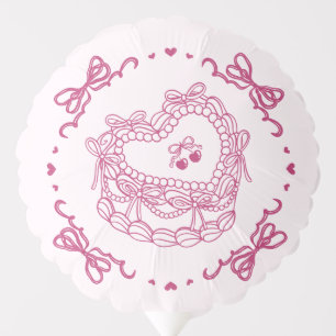 Pink Bow Retro Heart Coquette Cake Bachelorette Balloon