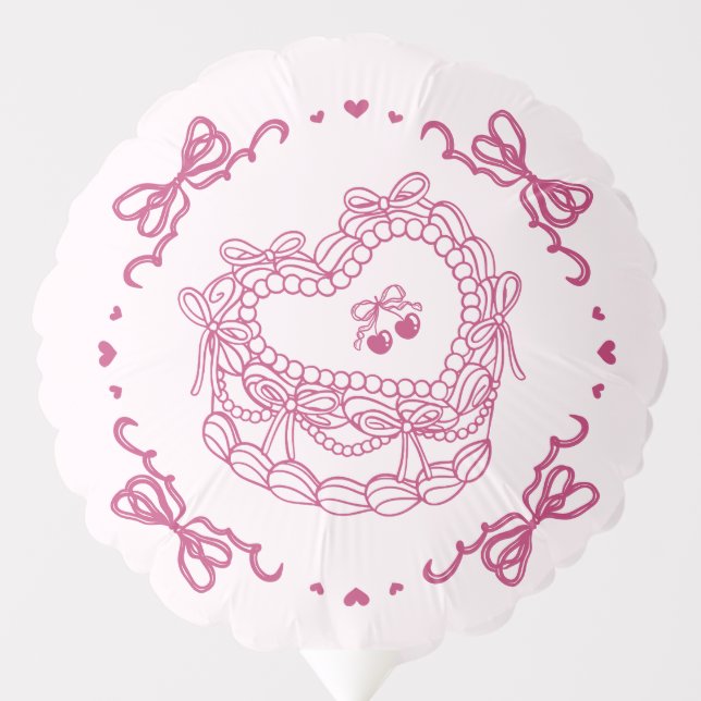 Pink Bow Retro Heart Coquette Cake Bachelorette Balloon (Front)