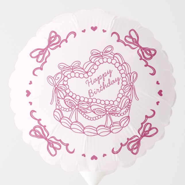 Pink Bow Retro Heart Coquette Cake Birthday Balloon (Front)