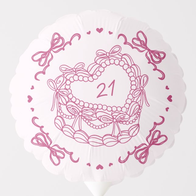 Pink Bow Retro Heart Coquette Cake Birthday Balloon (Front)
