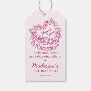 Pink Bow Retro Heart Coquette Cake Birthday Gift Tags