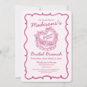 Pink Bow Retro Heart Coquette Cake Bridal Brunch Invitation
