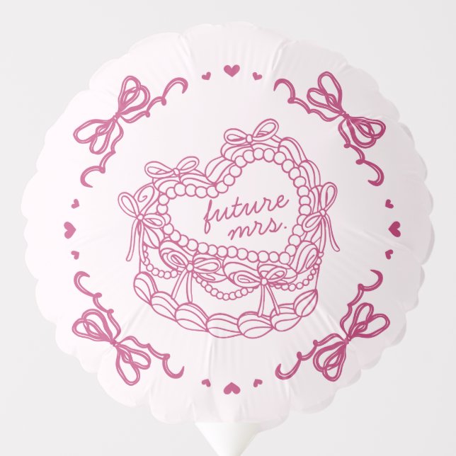 Pink Bow Retro Heart Coquette Cake Bridal Shower Balloon (Front)
