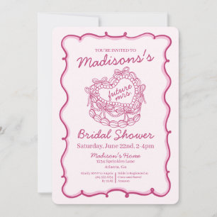 Pink Bow Retro Heart Coquette Cake Bridal Shower Invitation