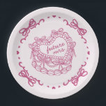 Pink Bow Retro Heart Coquette Cake Bridal Shower Paper Plates<br><div class="desc">Indulge in the charm of our Retro Coquette Cake Collection. This cherry-sweet ensemble features a vintage heart-shaped coquette cake adorned with pink coquette bows and sweet buttercream icing, capturing the essence of classic romance. Perfect for those who love a touch of nostalgic sweetness, this collection adds a playful and elegant...</div>
