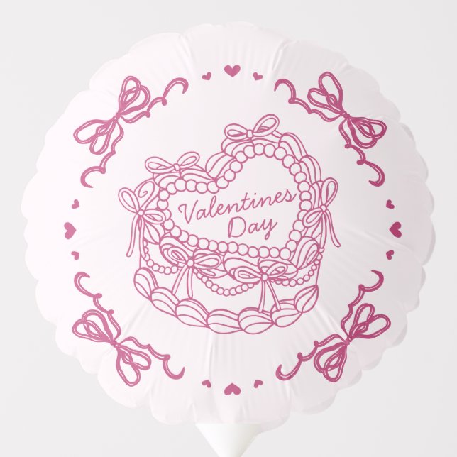 Pink Bow Retro Heart Coquette Cake Valentines Balloon (Front)