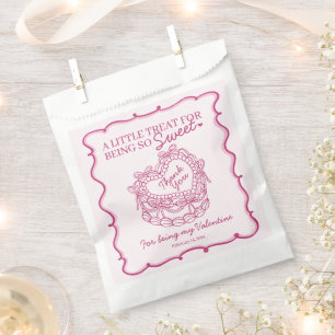Pink Bow Retro Heart Coquette Cake Valentines Favor Bag