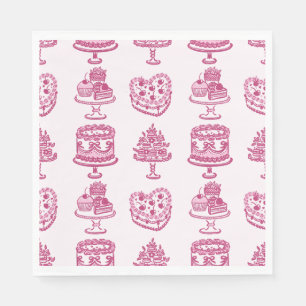 Pink Bow Retro Heart Coquette Cake Valentines Napkins