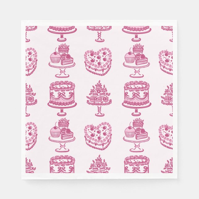 Pink Bow Retro Heart Coquette Cake Valentines Napkins (Front)