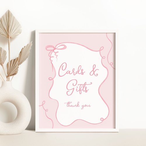 Pink bow retro wavy whimsical Cards and gifts Poster