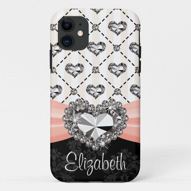 Pink Bow Rhinestone Heart Case-Mate iPhone Case (Back)