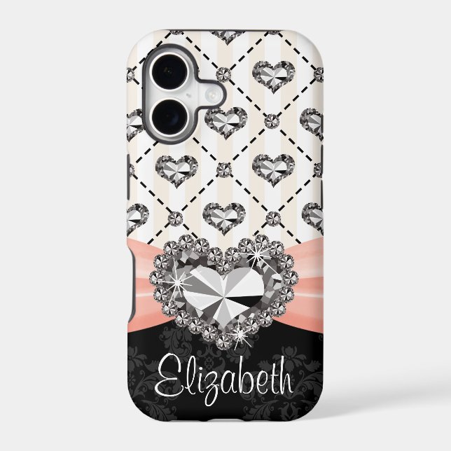 Pink Bow Rhinestone Heart Iphone Case (Back)
