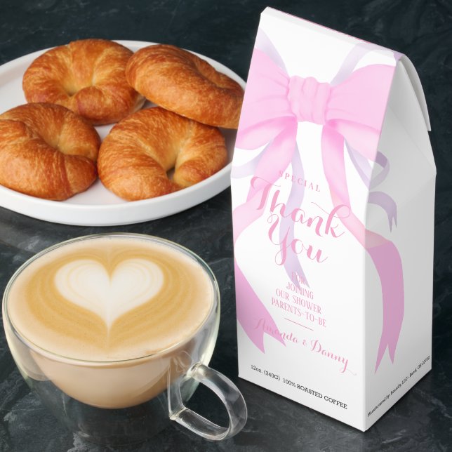Pink Bow Ribbon Baby Girl Shower Roasted Coffee (Breakfast)