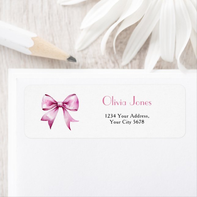 Pink Bow Ribbon Baby Shower Address Label (Insitu)