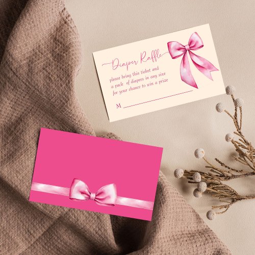 Pink bow ribbon baby shower cute diaper raffle enclosure card