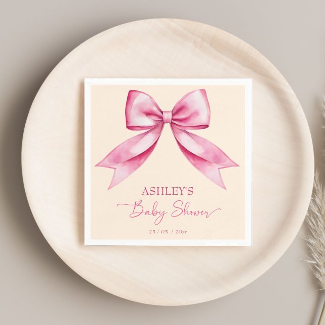 Pink bow ribbon baby shower cute elegant template napkins (Pink bow ribbon baby shower cute elegant template napkins personalized tableware decor cute bow)