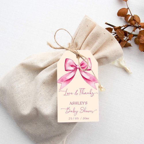 Pink bow ribbon baby shower cute thank you favor gift tags