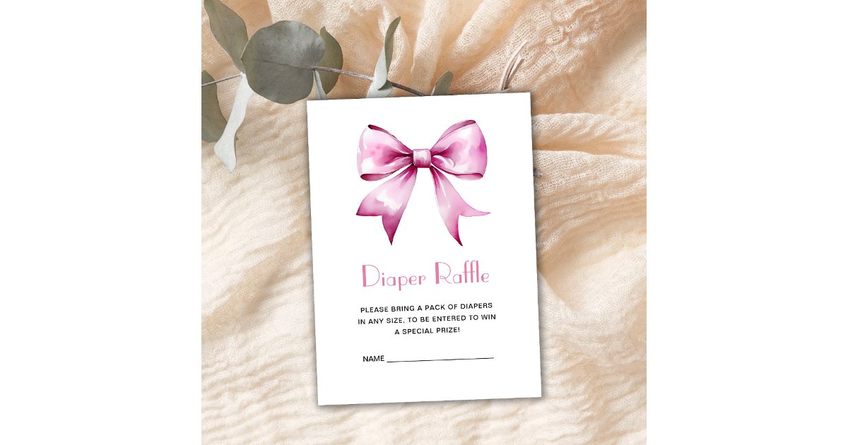Pink Ribbon G Raffle Pink Bow ribbon Baby Shower Diaper Raffle Enclosure Card | Zazzle