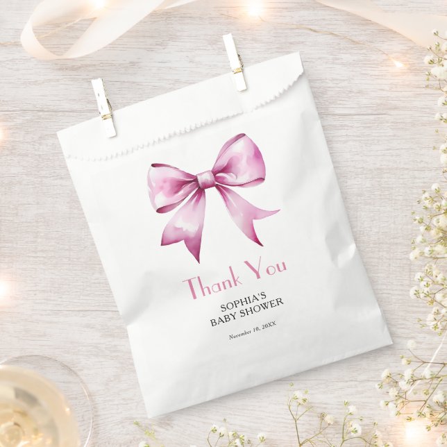 Pink Bow Ribbon Baby Shower Favor Bag (Clipped)