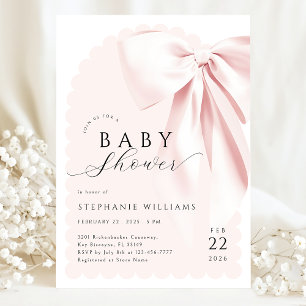 Pink Bow Ribbon Baby Shower Invitation