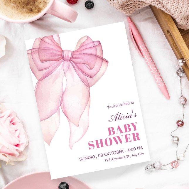 Pink bow ribbon baby shower invitation (Creator Uploaded)