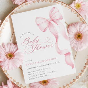 Pink Bow Ribbon Baby Shower Invitation