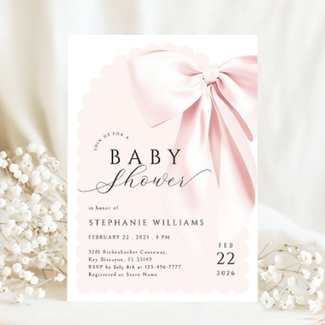 Pink Bow Ribbon Baby Shower Invitation (Creator Uploaded)