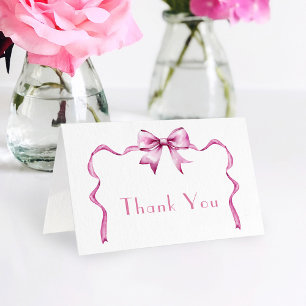 Pink Bow Ribbon Baby Shower Letterpress Thank You Card