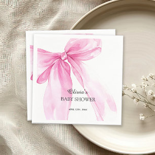Pink Bow Ribbon Baby Shower Napkins