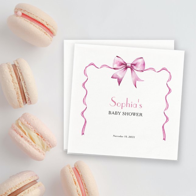 Pink Bow Ribbon Baby Shower Napkins (Creator Uploaded)